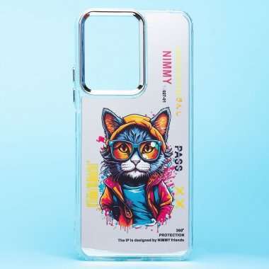 Чехол-накладка для Xiaomi Poco C65 (кот) (прозрачная) — 1